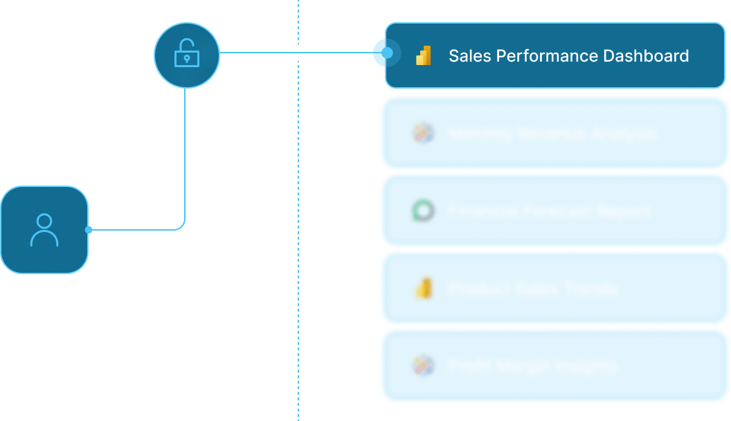 Role-based security diagram showing protected reports and controlled user access
