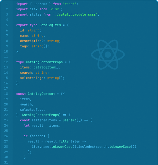 Code-based component library allowing developers to use default components or customize them as needed
