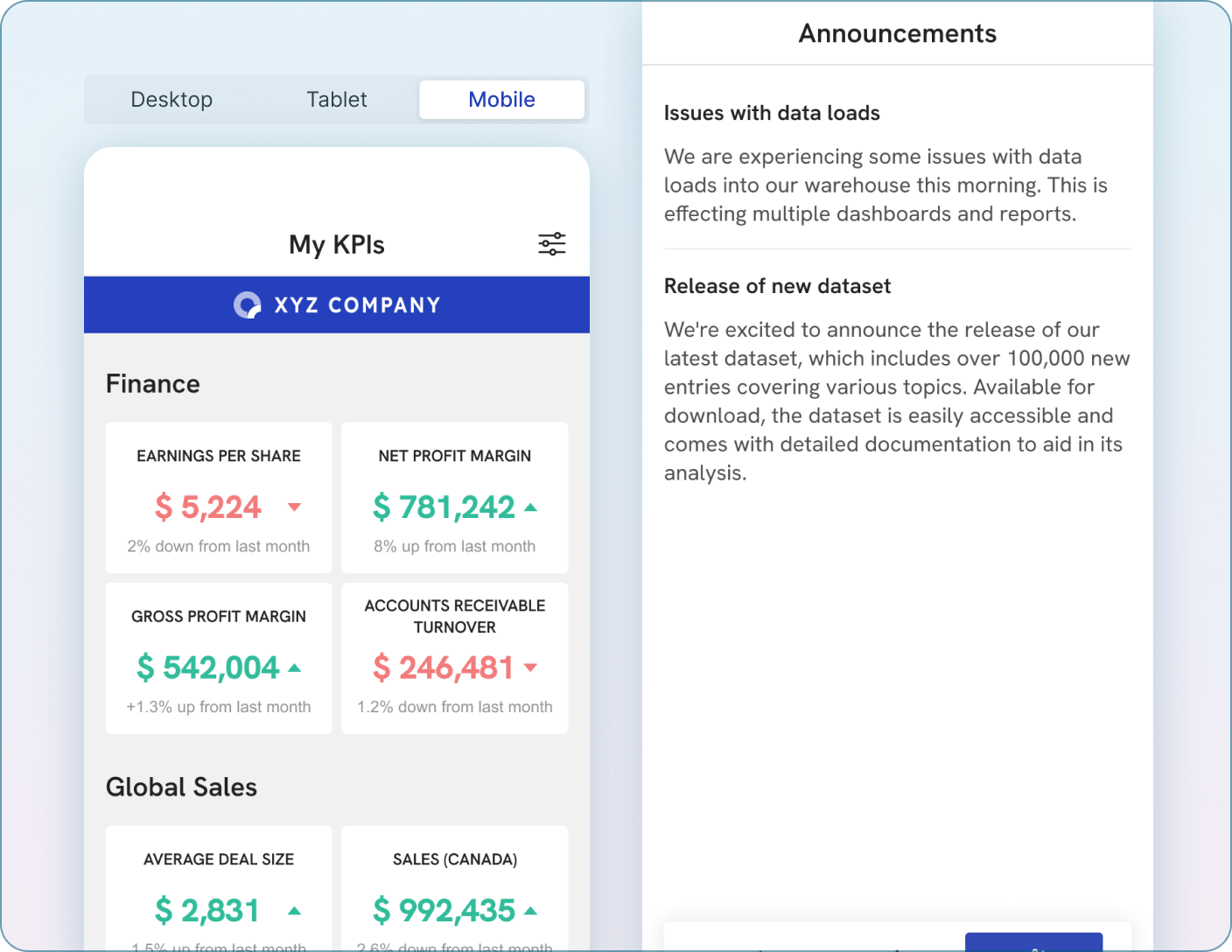 Connect directly to existing data sources and transform metrics into focused, role-specific app experiences Mobile Version