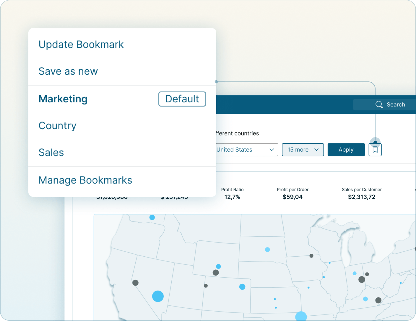 Interface for saving and organizing bookmarked reports Mobile Version