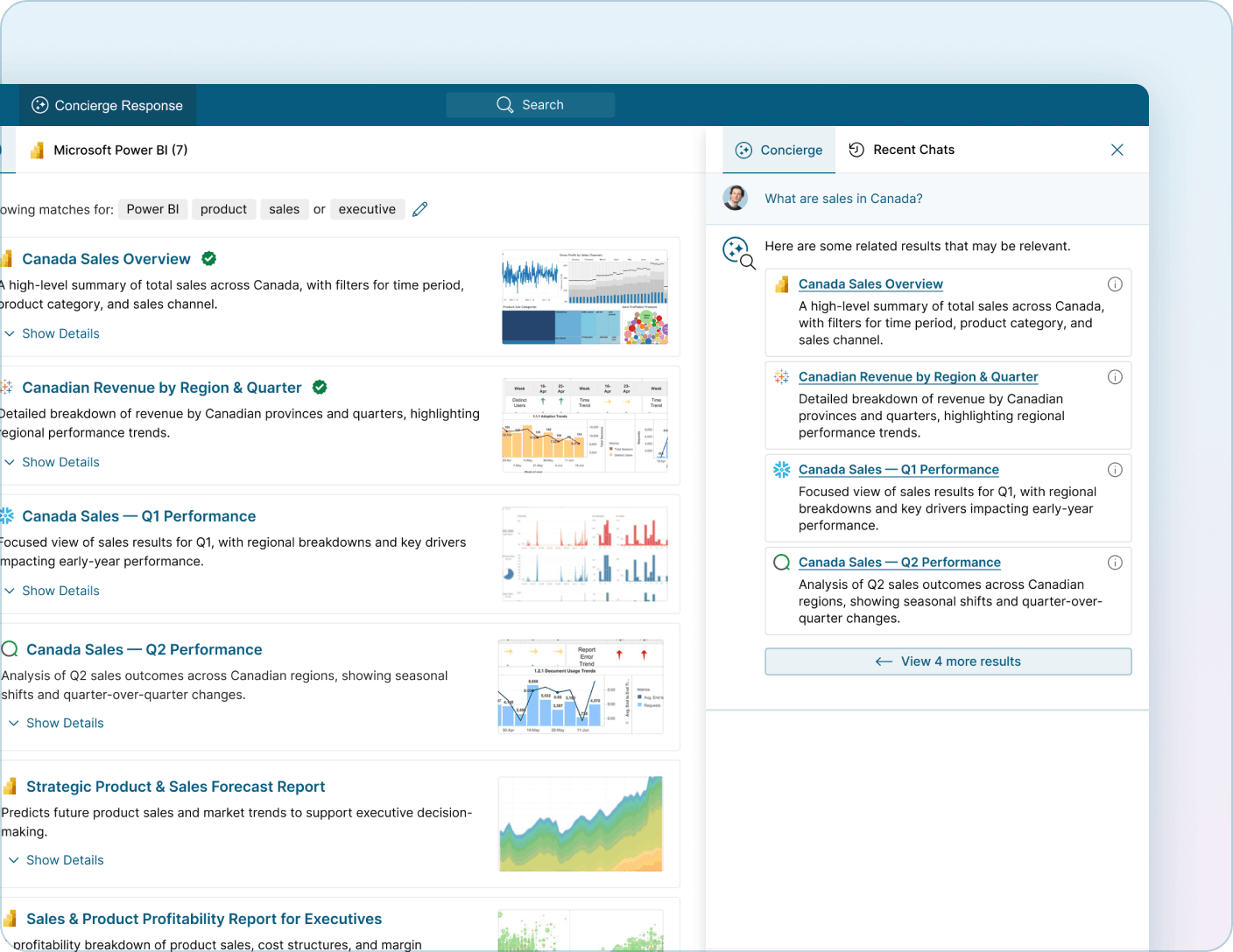 Conversational interface replacing keyword search to quickly surface trusted analytics content Mobile version