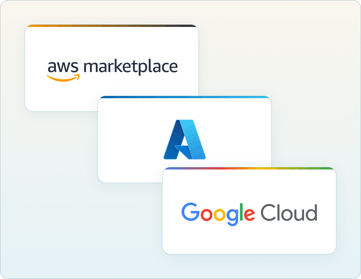 AWS, Azure, and Google Cloud logos with corresponding VM and container deployment instructions for each provider Mobile Version