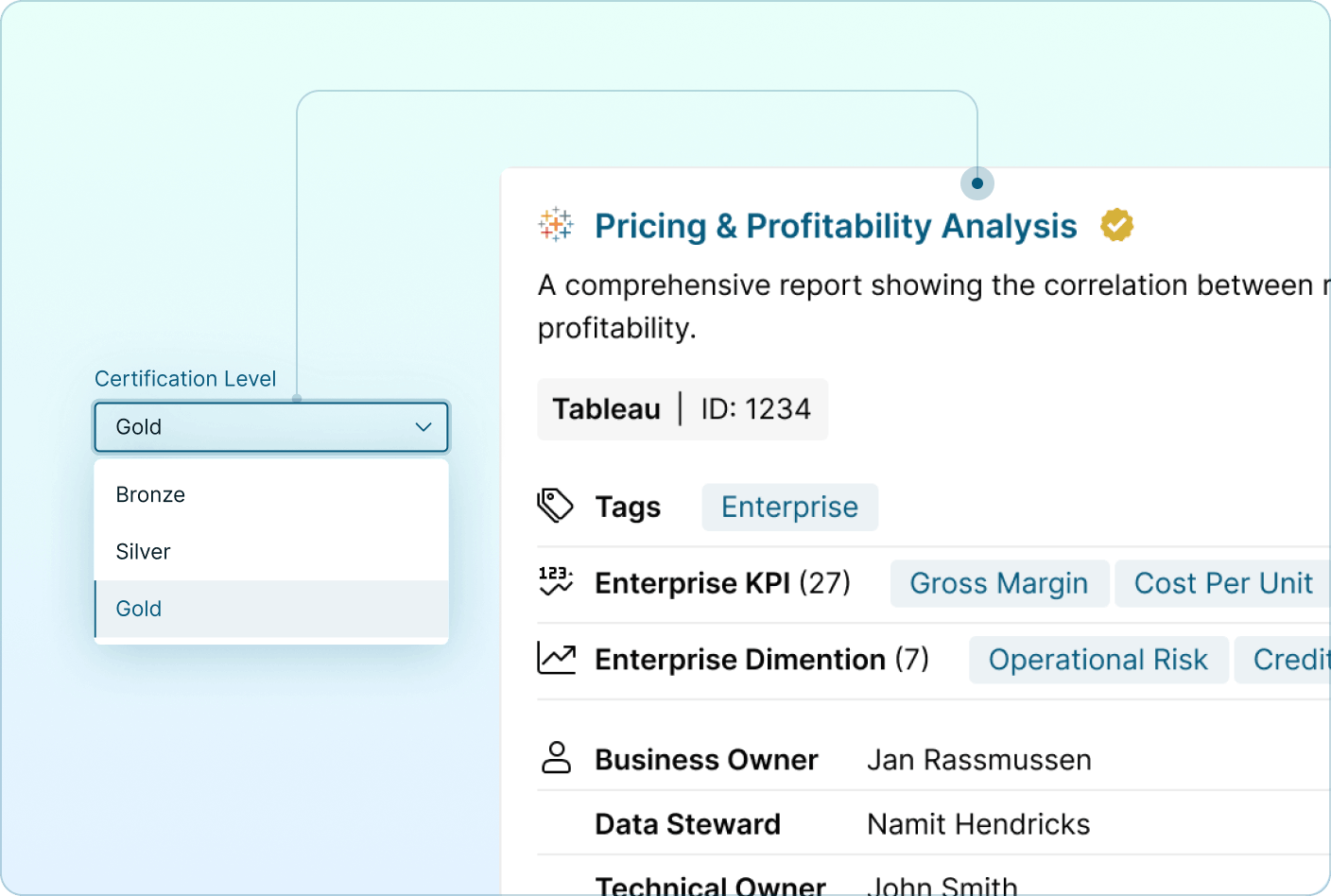 Certification interface indicating trusted reports and dashboards Mobile Version