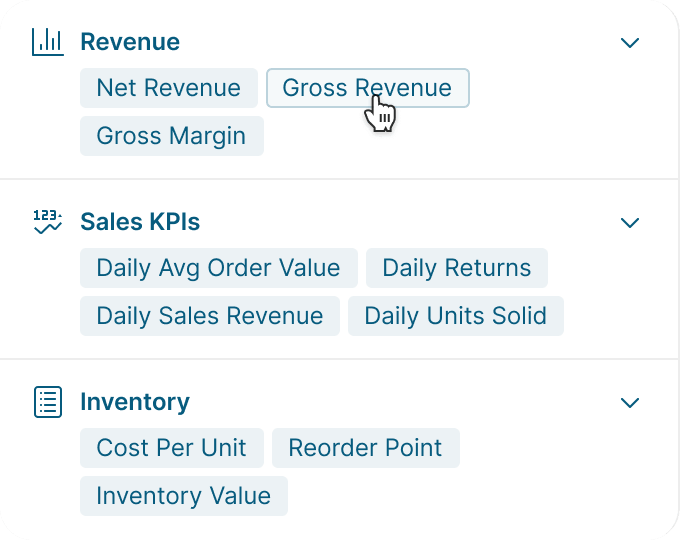Interface for defining and managing standardized business terms for metrics and dimensions