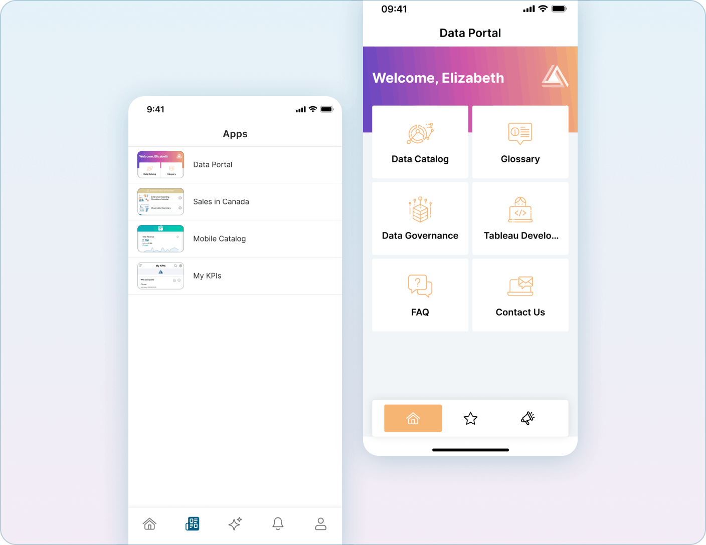 Native iOS and Android apps displaying fully branded KPI dashboards and announcement views Mobile Version