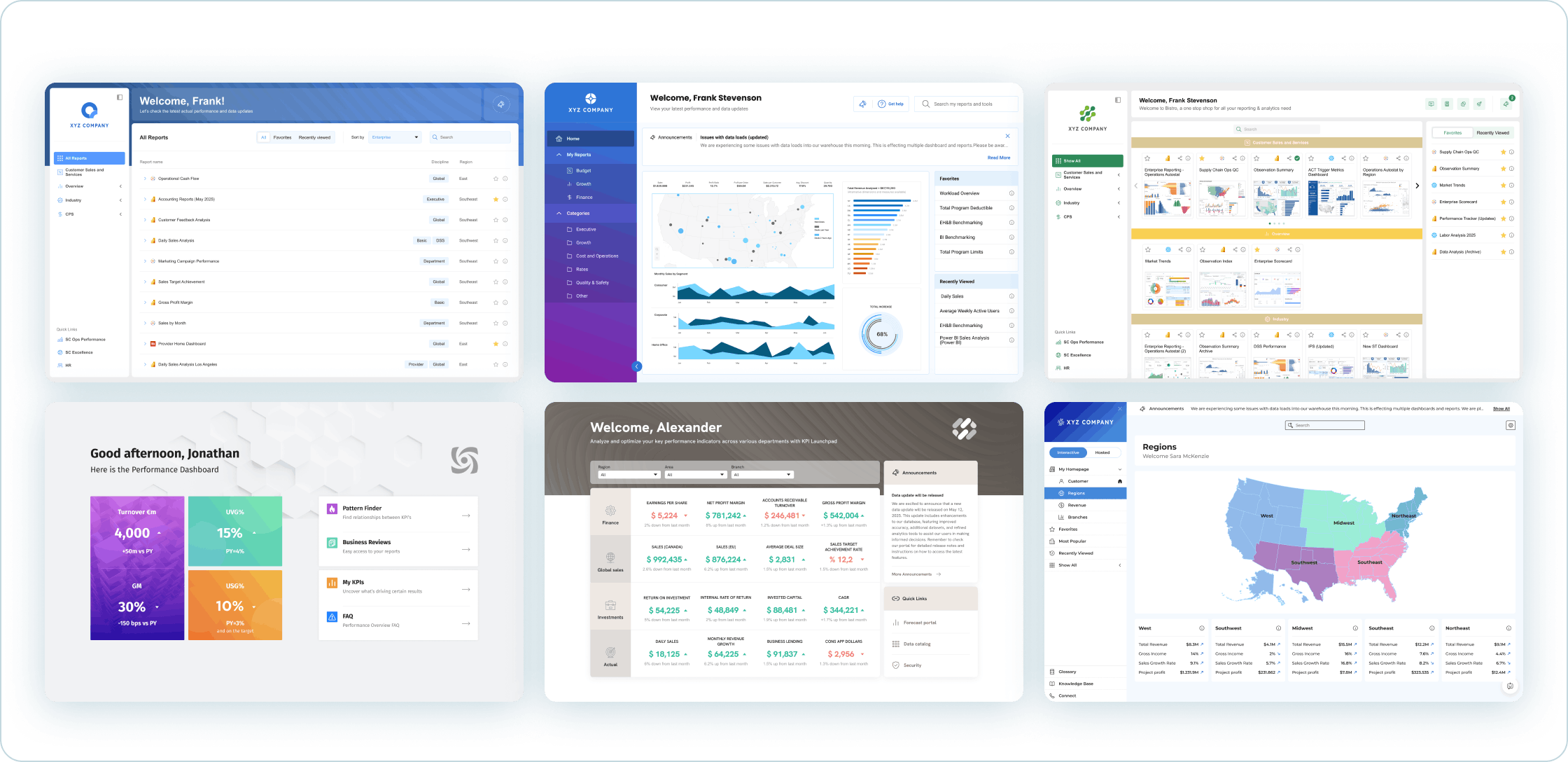 Visual examples highlighting the breadth of app designs, layouts, and data experiences that can be built and branded.