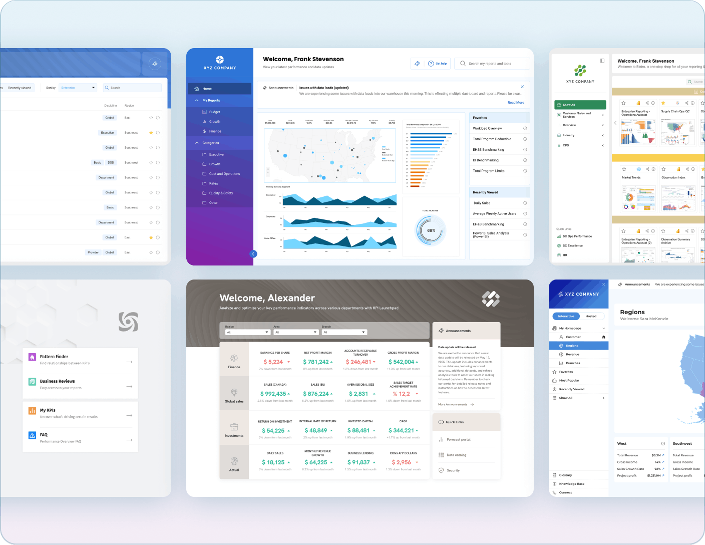 Visual examples highlighting the breadth of app designs, layouts, and data experiences that can be built and branded Mobile Version