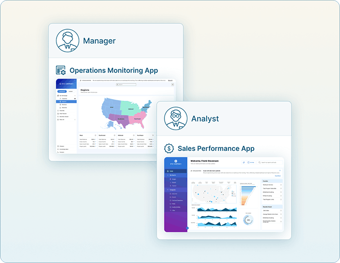 Apps tailored to different roles (e.g., executives, managers, analysts, operations), showing how the same data can be shaped to fit distinct goals and workflows Mobile Version