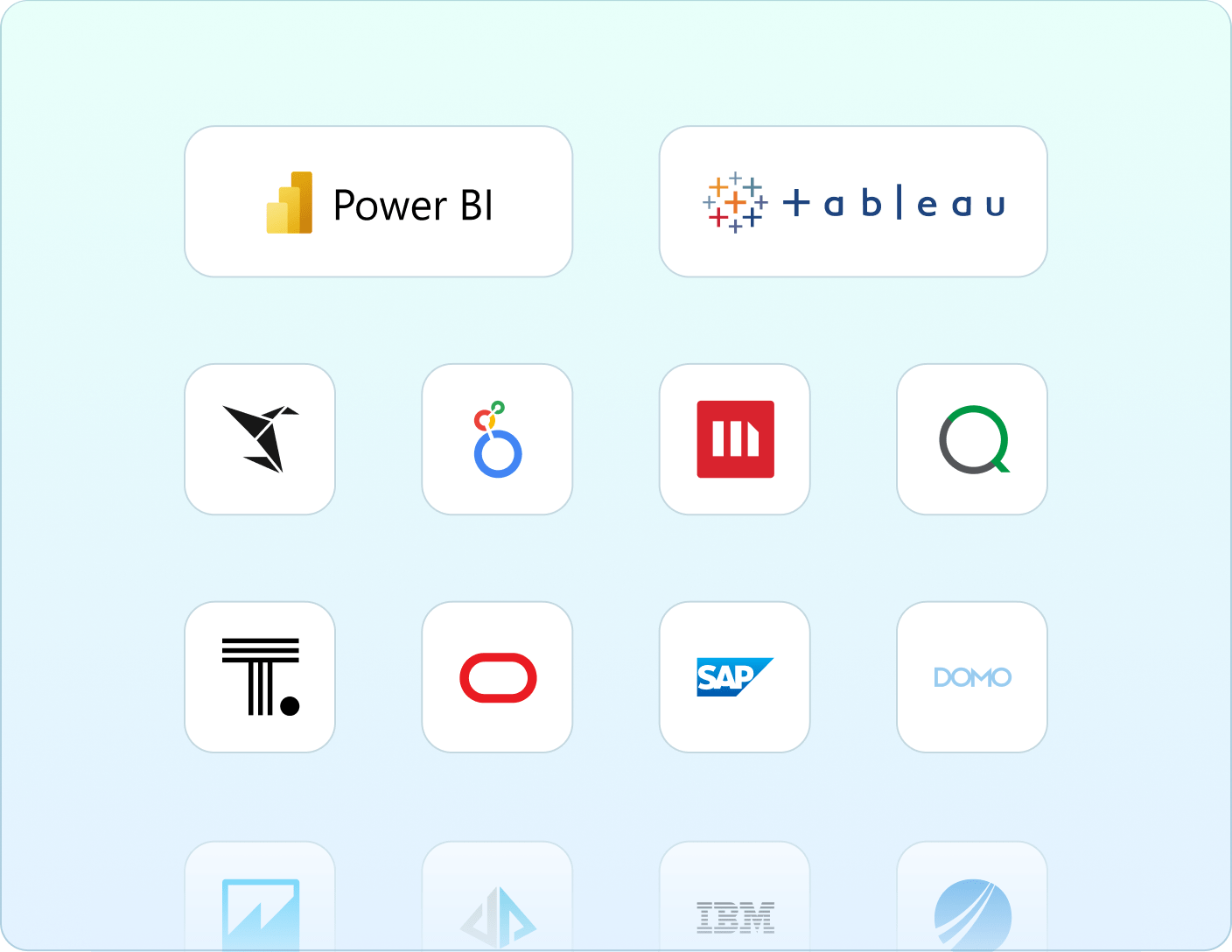 Grid of supported BI tool logos and integrations Mobile Version